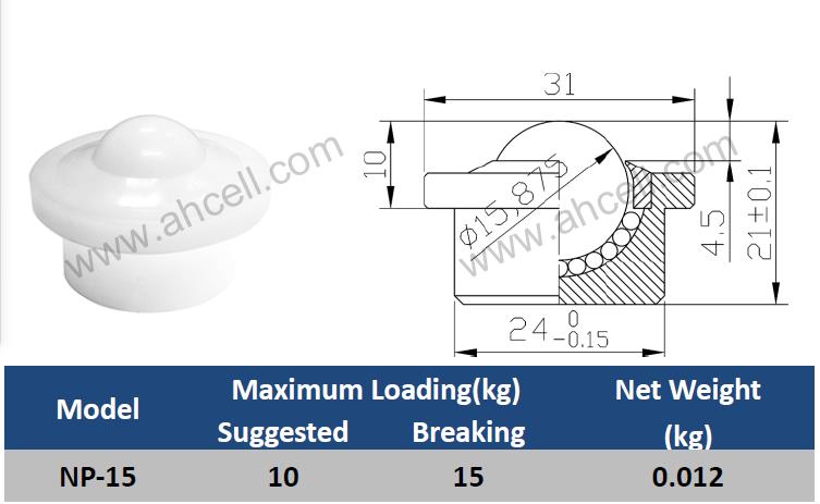 thumbnail image 2 of 2x 3/4 Inch Nylon Ball Stud Transfer Bearing Units – Conveyor Roller With M6 Thread (US Stock) 2 of 5