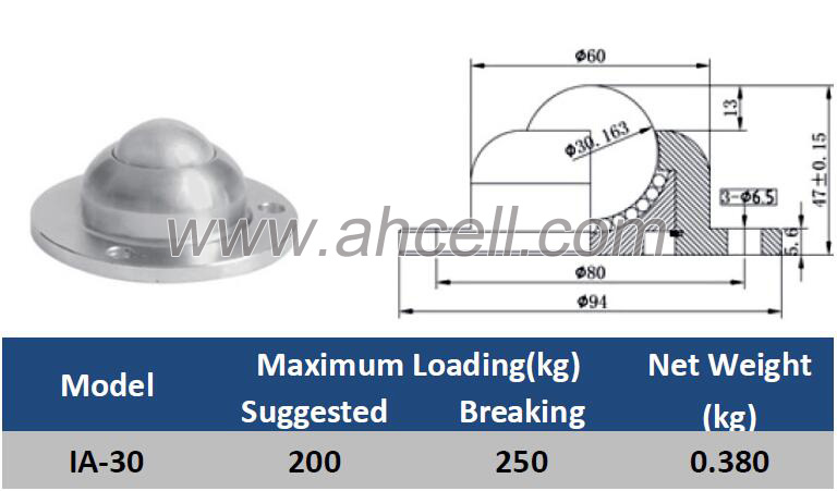 Heavy Duty IA-30 Steel Conveyor Ball Roller Caster Flange Ball Transfer Unit