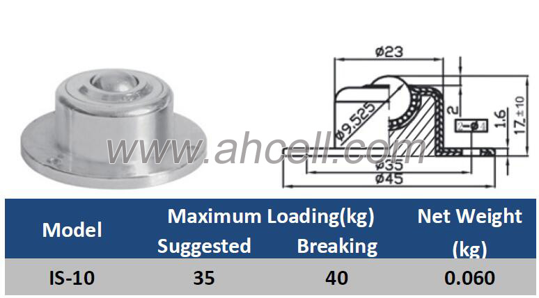 IS-10 Miniature Ball Transfer Unit Conveyor Roller Caster