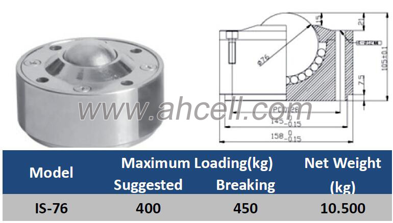 IS-76 450kg Capacity Heavy Duty Stud Machined Ball Roller Caster Drop-in Solid Ball Transfer Unit