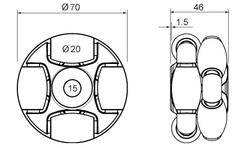 SWC70d15 Omni Track Type Plastic Conveyor Roller Omni Wheel